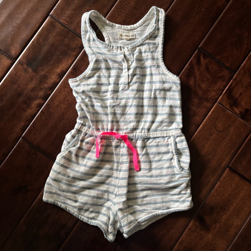 Striped Kids Romper with Pink Accent